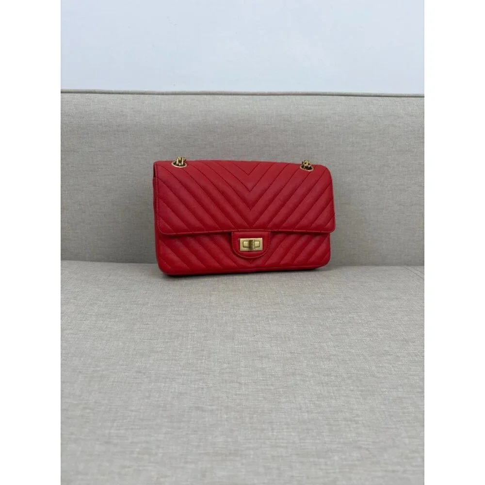 CHANEL Red Calfskin 2.55 Reissue Chevron Flap Small GHW